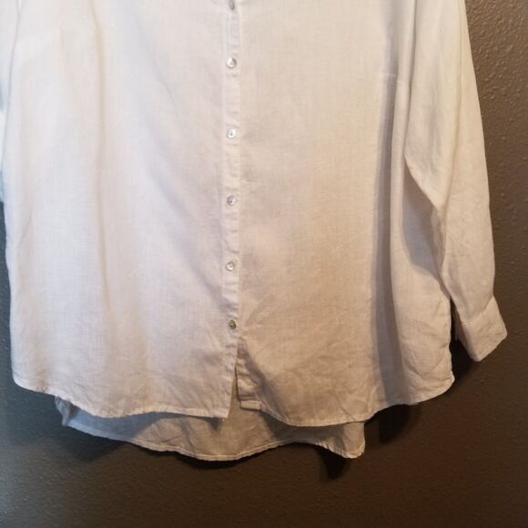 Sigrid Olsen 1X Top White 100% Linen Button Front V Neck Beach Coastal Lagenlook - Picture 4 of 9